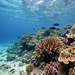 coral reef, under the sea, marine animals, a school of fish, cinematic, watercolor, realistic