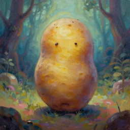 potato, cyberpunk potato. gouache fairytale art, russian romanticism, muted palette, psychedelic art, backlighting, depth of field