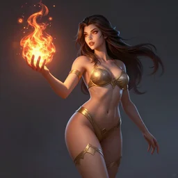 The sorceress casting a fire ball, league of legends. She's standing and has tiny abdomen & insanely inflated hips body & insanely detailed face (eyes, mouth, hair) & insanely coherent arms (hands, 5 fingers). Full body realistic, sharp focus, 8k high definition, insanely detailed, intricate, elegant, smooth, sharp focus, illustration, ArtStation, art by 100% Hearthstone