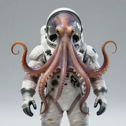 Octopus wearing a spacesuit, centered, portrait by Greg Hildebrandt, studio lighting, by Terry Richardson, by Leonardo DaVinci, ultrarelistic, trending on Artstation, 8K, octane renderer