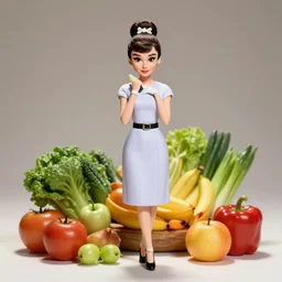 fruit and vegetable figurine that looks like audrey hepburn