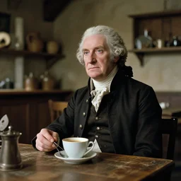 cinematic still of george washington in a medieval coffee shop 3 5 mm by vivian maier