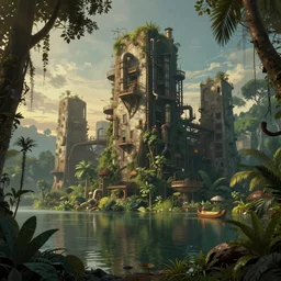 a beautiful ultradetailed highly detailed industrial architecture nature megalith by jean - baptiste - camille corot, junglepunk lake lightpaint synthwave at dusk darkacademia forest vaporwave reclaimed by nature dramatic lighting sunlight, archdaily, wallpaper, highly detailed, trending on artstation.