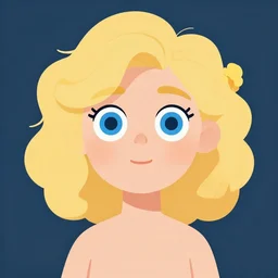 flat shaded cartoon girl figure with curly blond hair, blue wide eyes.