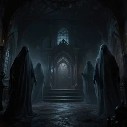 eldritch shadows ghosts in a room of a haunted house. realistic, cinematic lighting, octane tender, dark - art