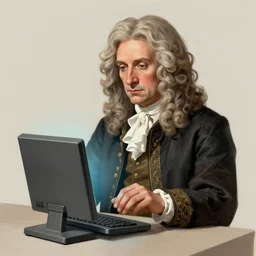 portrait of isaac newton bulding a computer, artwork by gaston bussiere, craig mullins, trending on artstation
