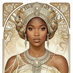 black african princess, symmetric, highly detailed, concept art, intricate, sharp focus, illustration, rutkowski, artgerm, hans thoma, alphonse mucha