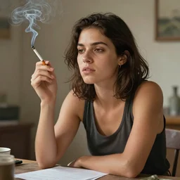 portrait of a hard working young australian woman with a one paper joint alight smoking ; cannabis. octane 4 k render natural skin tones, by eyvind earle, female australian illustration
