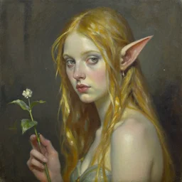 An oil painting for an elf woman by Greg Rutkowski