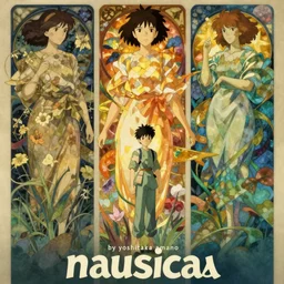 by yoshitaka amano, by alphonse mucha, movie poster for ghibli nausicaa!!!!!, mononoke, miyazaki