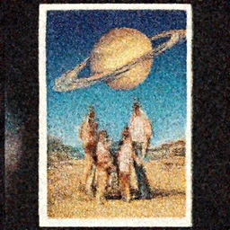 3 5 mm film still poster style of 7 0 s with a family on vacation with saturn on the sky