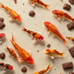 a koi fish styled wallpaper texture with chocolates, hyperdetailed, ultrarealistic