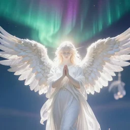 gigantic radiant shining white angels strongly mixed into intense vivid aurora above space needle centered big sky film long exposure fuji wide angle national geographic