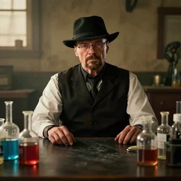 walter white sitting behind a table with chemicals in red dead redemption 2