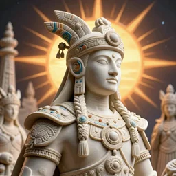 pfp portrait plastic ceramic dieselpunk sundog warrior in tribal regalia, an idea seep's into infinity highly detailed in volumetric latent space, cinematic light, sharp focus, divine realm of gods, octane render, artist warrick mcleod