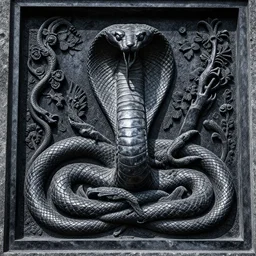 serpent king : : grubby, volatile, highly detailed, maximalist : : obsidian carving : : shadows, visual depth, memorial, tomb : :