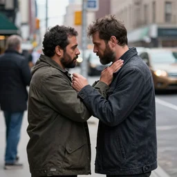 man, begging for forgiveness, streets of New York, photo, realistic