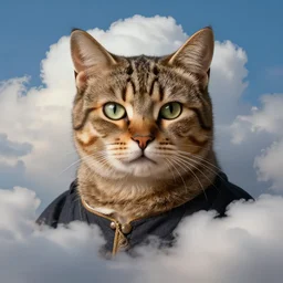 , (((by Ross Tran, Norman Rockwell, and Leonardo da Vinci))). Beautiful clouds|whole cat body|strong facial features|Trending on Artstation