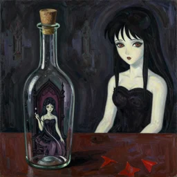 tonemapped gothic time in a bottle by seb mckinnon, yoshitaka amano, fauvism