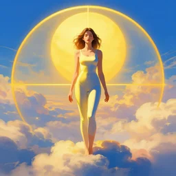 beautiful woman standing at the base of heaven, concept art, symmetrical, trending on artstation vivid color, complementary color, golden ratio, detailed, sharp lines, intricate, rainbowshift by andrei riabovitchev, by peter mohrbacher, by gustave dore, by maxfield parrish, by alphonse mucha, deviantart, octane render