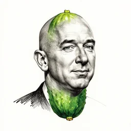jeff bezos head is a cucumber colored ink illustration,