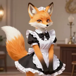 a transhuman fox fursona wearing a maid outfit, highly detailed, by kawacy, trending on artstation, furry art