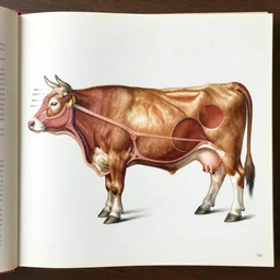 the anatomy of a cow, cross section from bovine anatomy book, illustrated by Netter