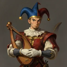 portrait of a medieval jester with a lyre, artstation, elegant, highly detailed, digital painting, concept art, smooth, sharp focus, illustration, art by studio ghibli, fujita goro, atey ghailan, tom whalen, jean giraud 8 k