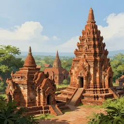 matte painting of a beautiful mon - dvaravati village and buddhist temple and stupa made by brick, digital art, trending on artstation