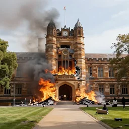 University of Melbourne burning down