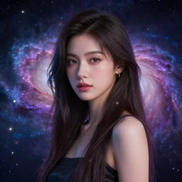 beautiful girl galaxy background, portrait character concept style trending on artstation concept art detailed octane render cinematic photo-realistic 8k high detailed