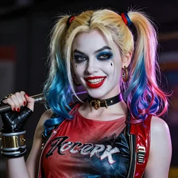 cosplay on the witch harley queen, ultra mega super hyper details of the face, full body, ultra mega super hyper detail, ultra mega super hyper modernization, cinematic, dynamic lighting, ultra mega super hyper realistic, ultra mega super hyper beautiful