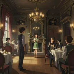 an ornate victorian house interior, party inside, scene inside. 1 8 9 0, key visual, conceptart, ambient lighting, highly detailed, digital painting, artstation, concept art, sharp focus, by makoto shinkai and akihiko yoshida and greg manchess
