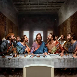 The Last Supper but everybody's face is unnaturally elongated and screaming, dark atmosphere, creepy, enducing fear