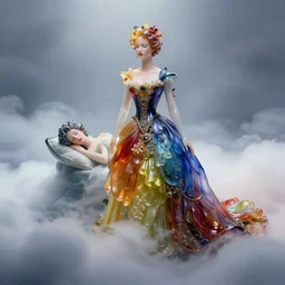 a technicolour dream sequence, lighting by delphin enjolras, wardrobe by rene lalique, sleeping grace jones, cloudscape, artstation, hazy