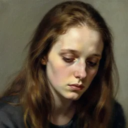a beautiful portrait of a tired, sickly, thin young woman with balding brown hair, by greg hildebrandt