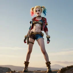 harley quinn, steampunk anime style illurstration, 4 k, natural lighting, standing on the horizon