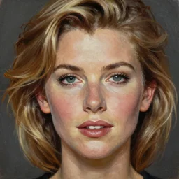 close up face of a extremely beautiful bond female vam pire portrait, Olivia Newton-John, Masterpiece, oil on canvas, artgerm, norman rockwell, craig mulins, trending on pxiv,