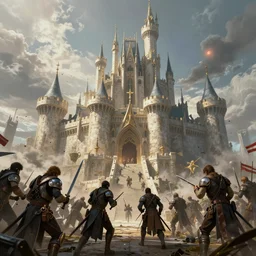 a futuristic castle in the middle of a seige in the style of jean giraud in the style of syd mead trending on artstation deviantart pinterest hyper detailed photorealistic highlights and shadow hd 8 k post - processing high resolution