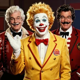 ronald mcdonald, the burger king, and colonel sanders in the style of reservoir dogs movie poster
