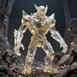 topaz golem still frame from hellboy movie, legendary crystal construct by esher, crystal golem destroying army by jakub rozalski