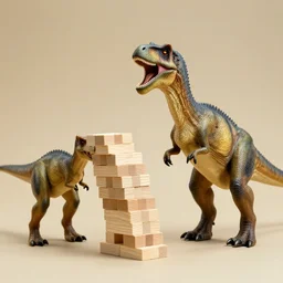 Two dinosaurs playing Jenga at the Oscars ceremony, picture taken on 1920