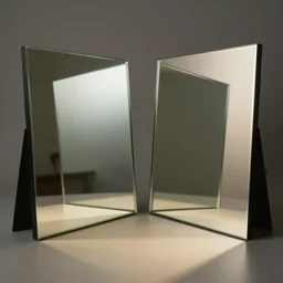 two square mirrors stand parallel to each other refracting each other recursively, 4 k, detailed photo, natural lighting, cinematic lighting, global illumination