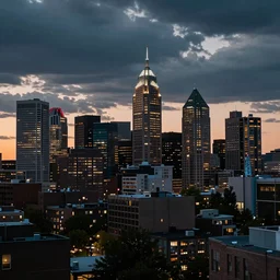 the philadelphia skyline 2021 at dusk, dramatic, epic, cinematic