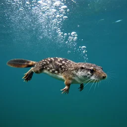 a gopher diving, realistic, underwater bubbles