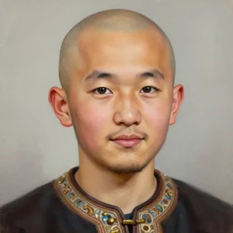 beautiful cute bald kazakh guy with a short beard, painted by beksinski, norman rockwell, jack kirby, tom lovell, alex malveda, greg staples