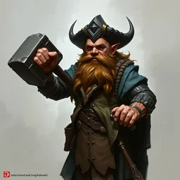 a detailed portrait of a dwarf cleric holding a giant hammer, by justin gerard and greg rutkowski, digital art, realistic painting, dnd, character design, trending on artstation
