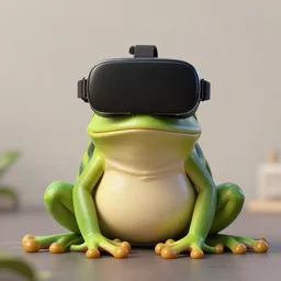 photograph of frog wearing virtual reality glasses
