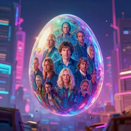 mystical shimmering egg floats over post - apocalyptic city, synthwave, bright neon colors, highly detailed, cinematic, tim white, roger dean, michael whelan, caza, bob eggleton, philippe druillet, vladimir kush, kubrick, alfred kelsner, vallejo
