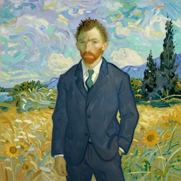 a businessman in van goghs scream beach background